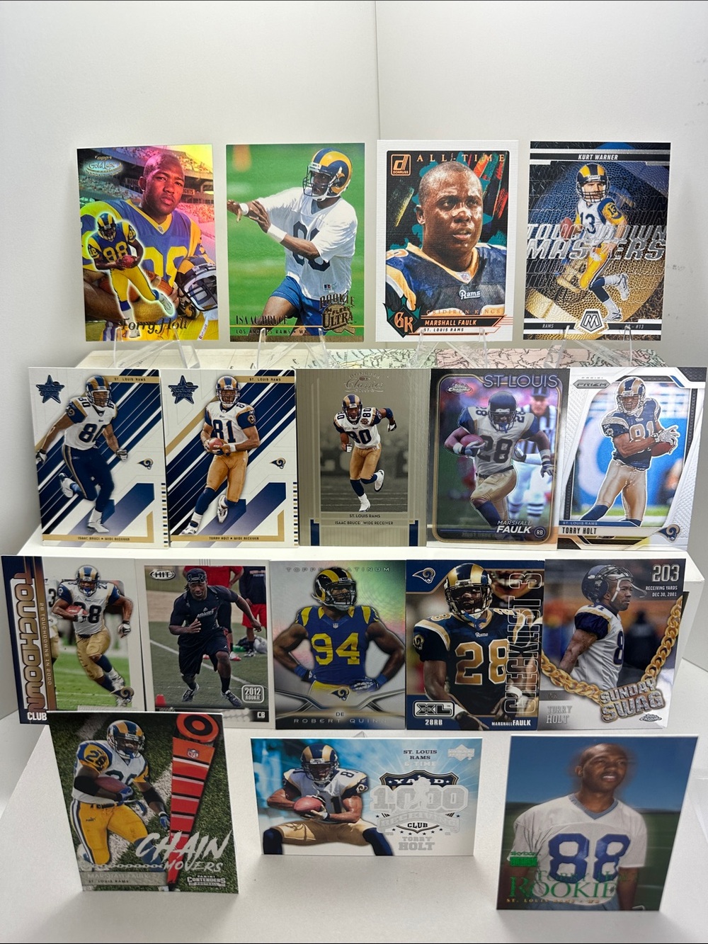 St. Louis Rams Greatest Show on Turf Bruce and Holt rookies w/ Warner/Faulk
